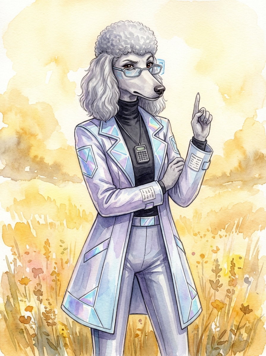 Data, pudel analityczka z lupą i okularami, bohaterka Psiej Zgrai